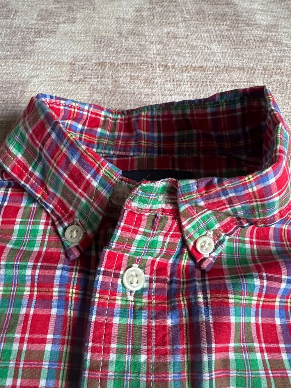 Ralph Lauren Boys Red and Green Plaid Button-Down Shirt size 7
